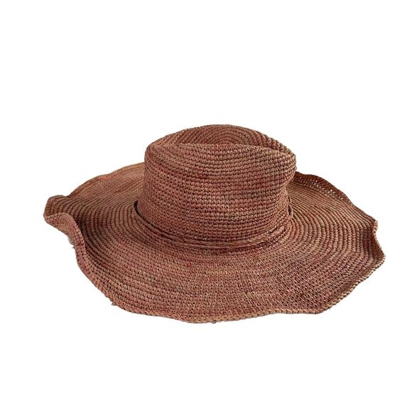 Free People Floppy Distressed Pink Straw Beach Festival Boho Hippie Hat One Size - Picture 4 of 7